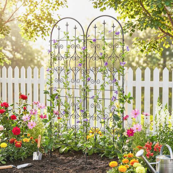 Lot de 2 treillis jardin métal volutes plantes grimpantes écran 180cm noir - ComfortXL Outdoor Living - Image 3