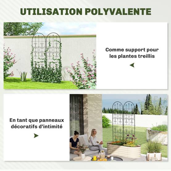 Lot de 2 treillis jardin métal volutes plantes grimpantes écran 180cm noir - ComfortXL Outdoor Living - Image 8