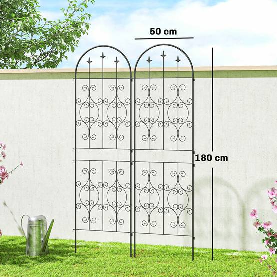 Lot de 2 treillis jardin métal volutes plantes grimpantes écran 180cm noir - ComfortXL Outdoor Living - Image 5