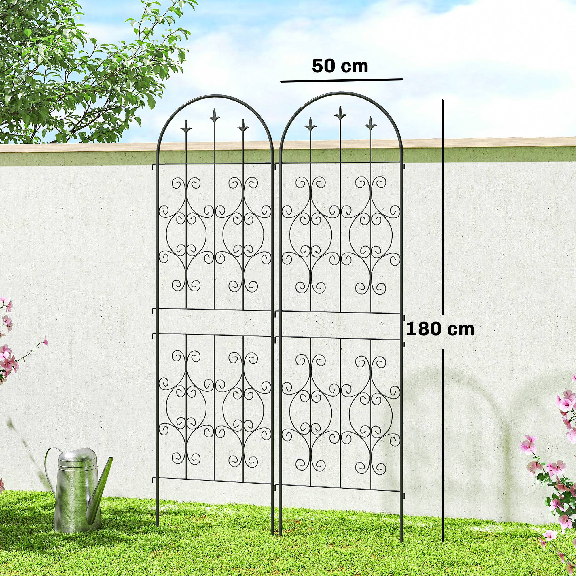 Lot de 2 treillis jardin métal volutes plantes grimpantes écran 180cm noir - ComfortXL Outdoor Living - Image 5