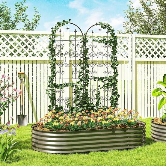 Lot de 2 treillis jardin métal volutes plantes grimpantes écran 180cm noir - ComfortXL Outdoor Living - Image 4