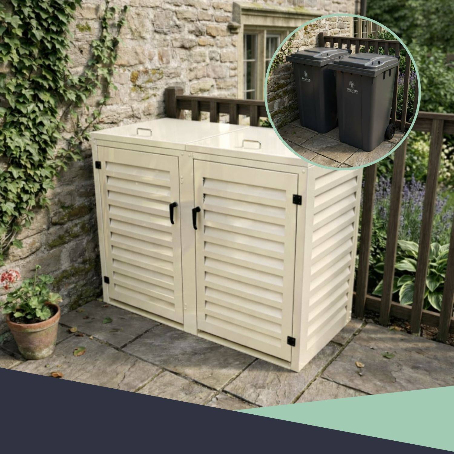 Cache Poubelle Extérieur Double en Aluminium thermolaqué - Abri pour 2 conteneurs 120 Litres – Crème RAL 1015 - Image 8
