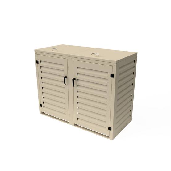 Cache Poubelle Extérieur Double en Aluminium thermolaqué - Abri pour 2 conteneurs 120 Litres – Crème RAL 1015 - Image 1