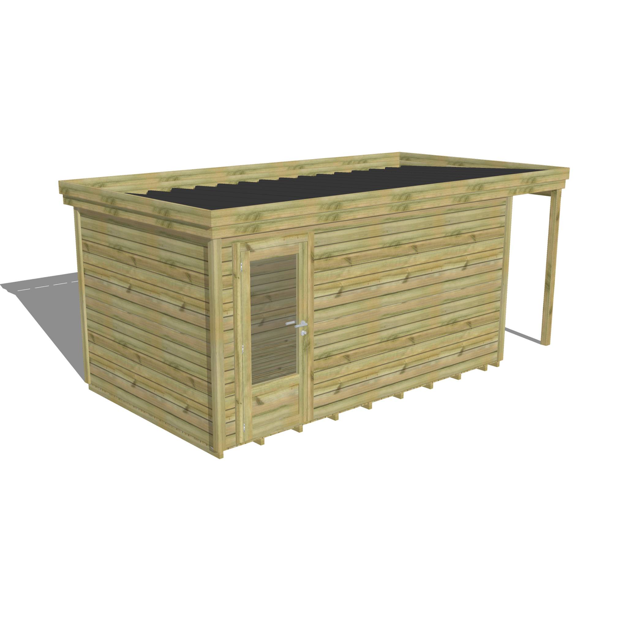 Abri Français - ABRI DE JARDIN bois autoclave 27mm - 5,34x2,64m / 14m2 - Bac acier - Plancher bois - Image 1