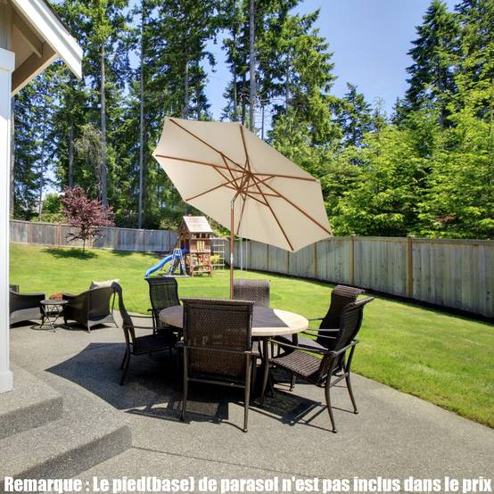 Parasol Inclinable Ø3m Toile Polyester Imperméable avec Cordon de Serrage 8 Baleines Ventilation pour Jardin Cour Café Beige MAISON CHIC - Image 4