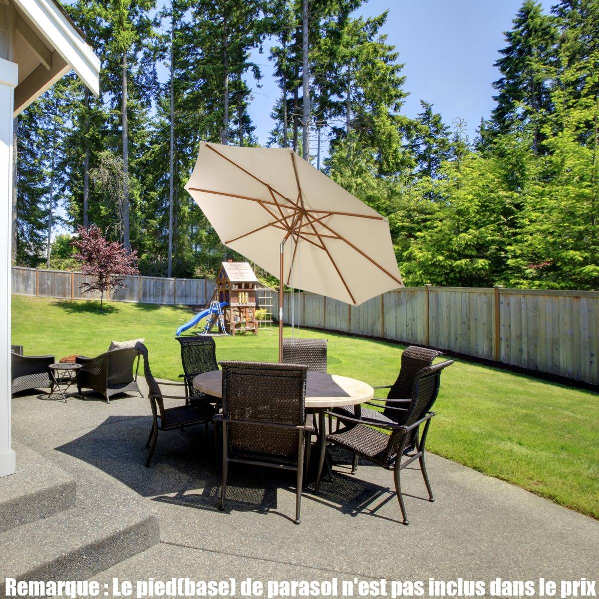 Parasol Inclinable Ø3m Toile Polyester Imperméable avec Cordon de Serrage 8 Baleines Ventilation pour Jardin Cour Café Beige MAISON CHIC - Image 4