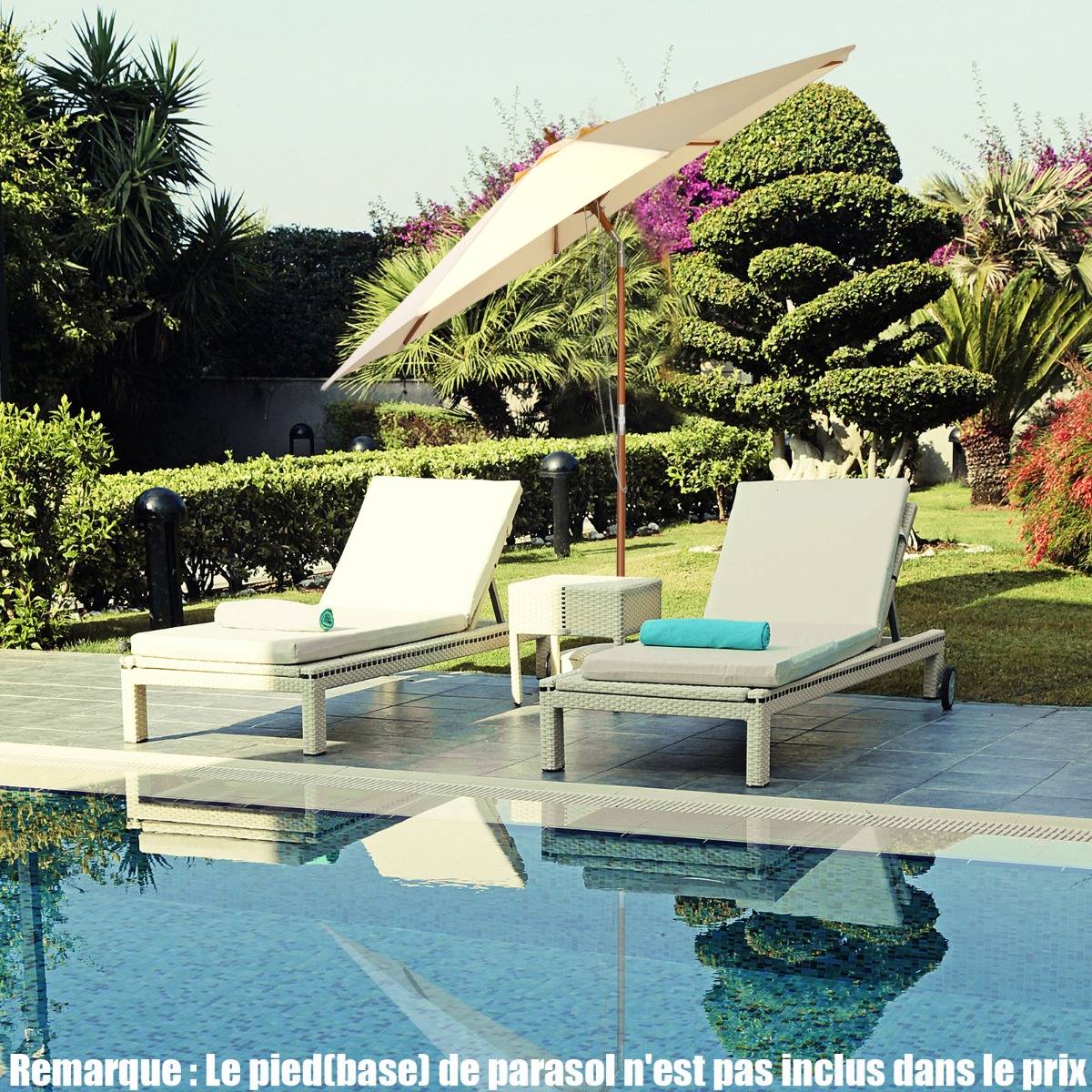 Parasol Inclinable Ø3m Toile Polyester Imperméable avec Cordon de Serrage 8 Baleines Ventilation pour Jardin Cour Café Beige MAISON CHIC - Image 3