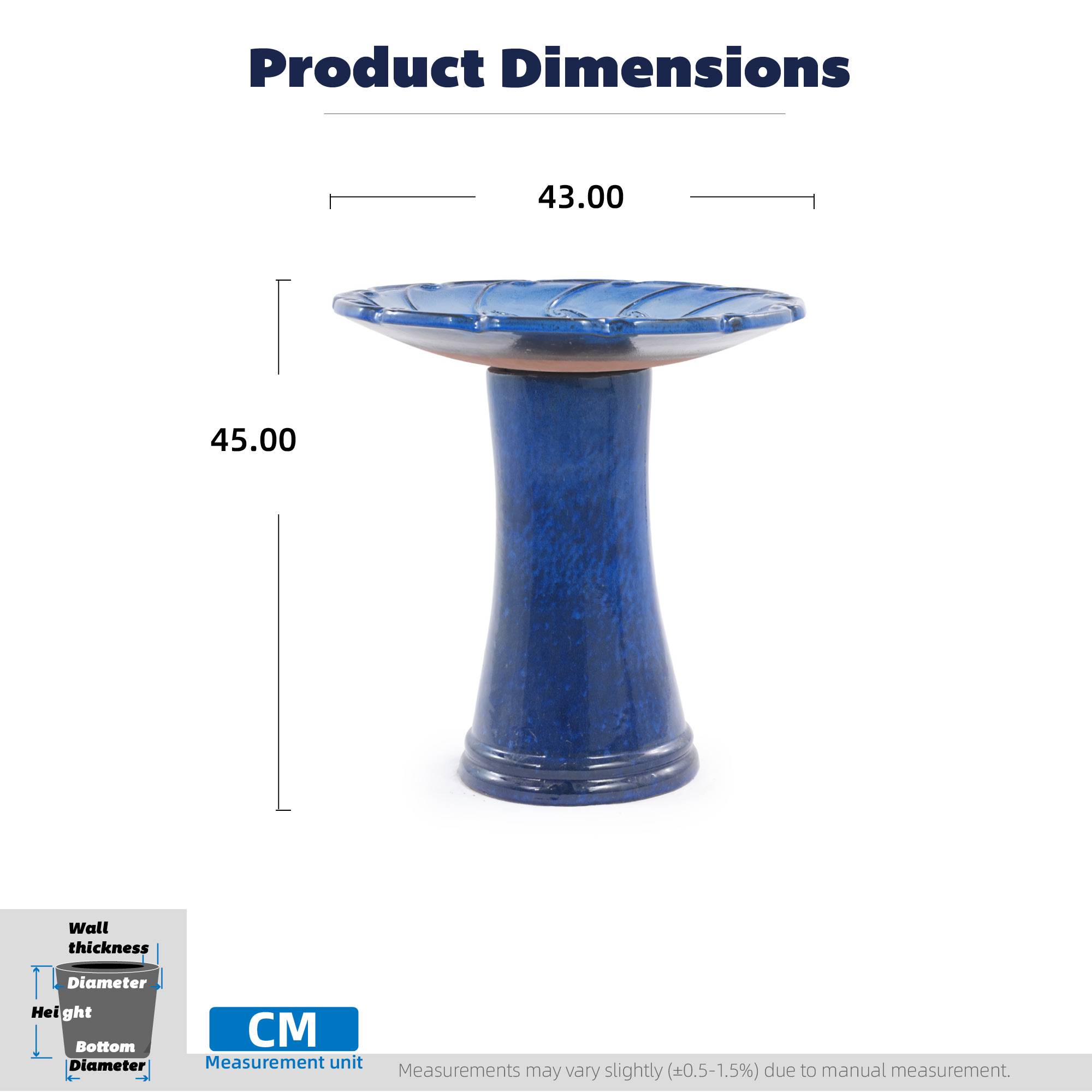 ComfortXL - Bain d’oiseaux en grès Ø 43 x H 45 cm bleu royal pour jardin terrasse abreuvoir décoratif - ComfortXL Outdoor Living - Image 7