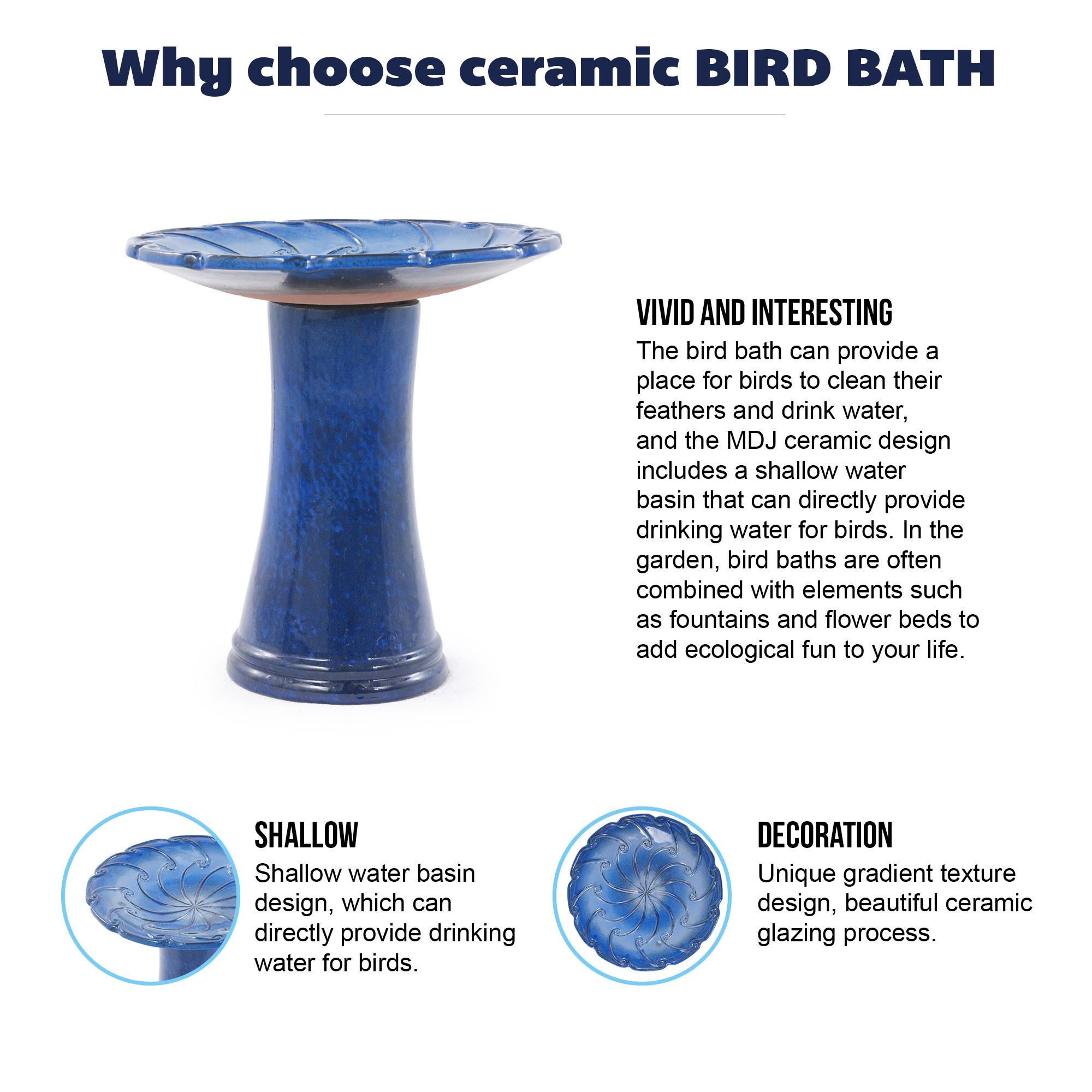 ComfortXL - Bain d’oiseaux en grès Ø 43 x H 45 cm bleu royal pour jardin terrasse abreuvoir décoratif - ComfortXL Outdoor Living - Image 9