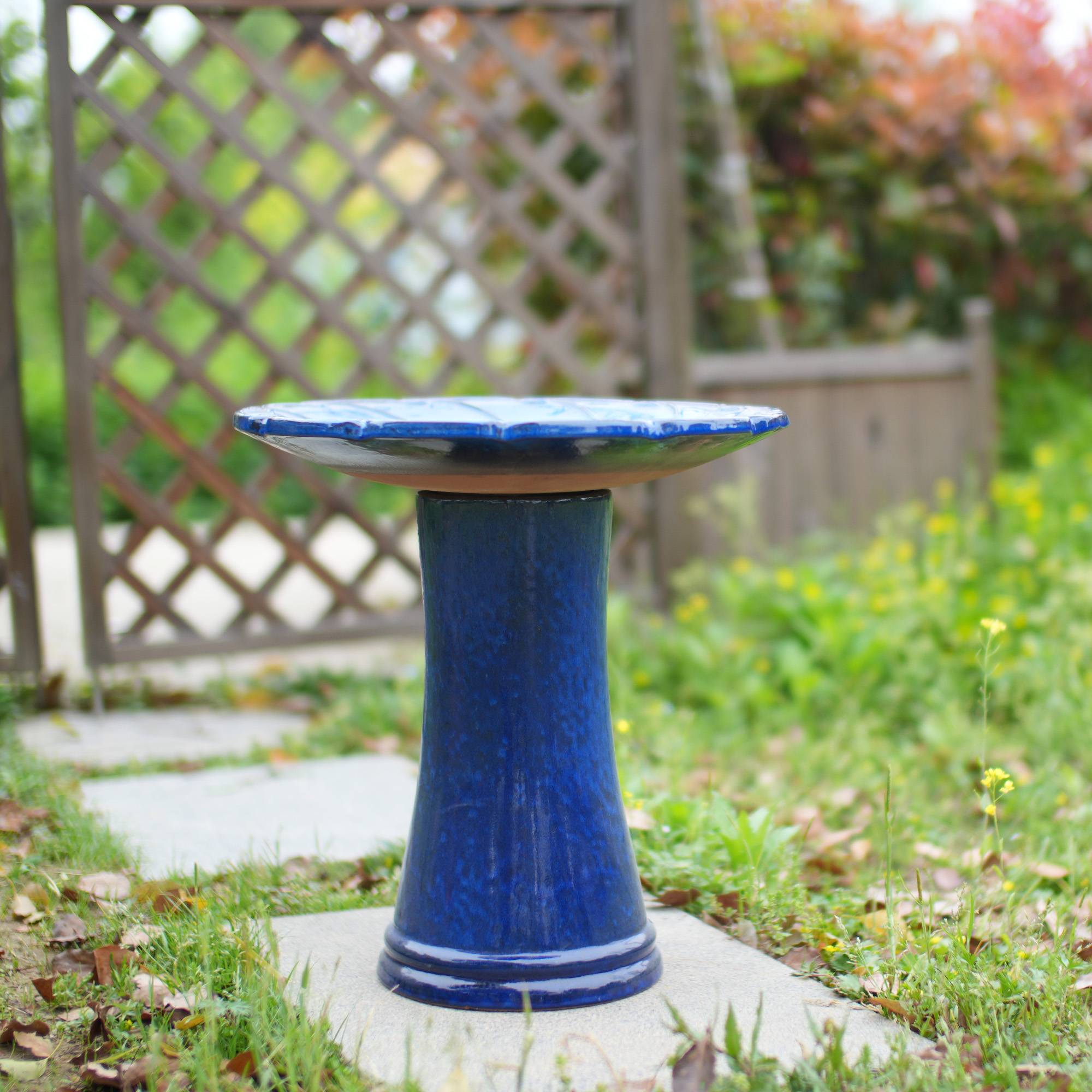 ComfortXL - Bain d’oiseaux en grès Ø 43 x H 45 cm bleu royal pour jardin terrasse abreuvoir décoratif - ComfortXL Outdoor Living - Image 5