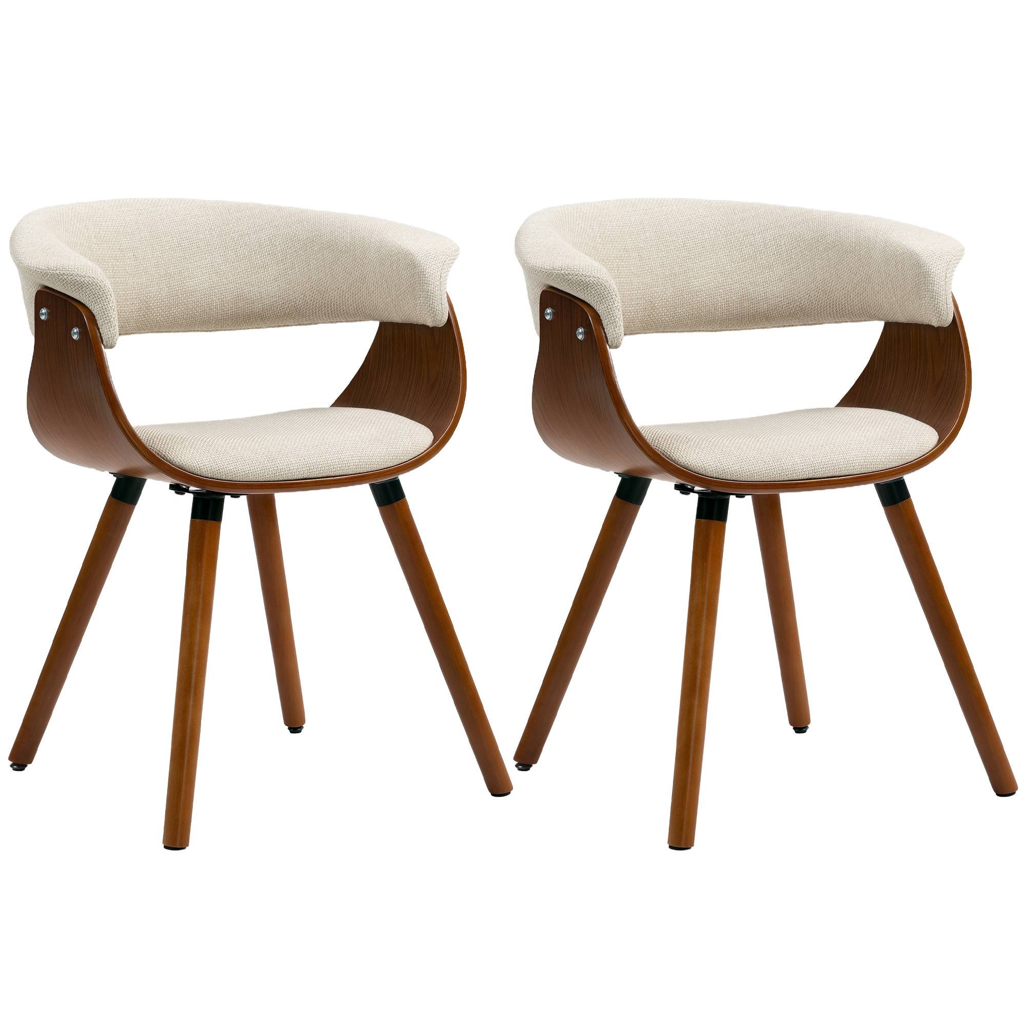 Lot de 2 chaises de salle à manger, chaises de cuisine rembourrées avec dossier incurvé et pieds en bois massif, beige - Image 1