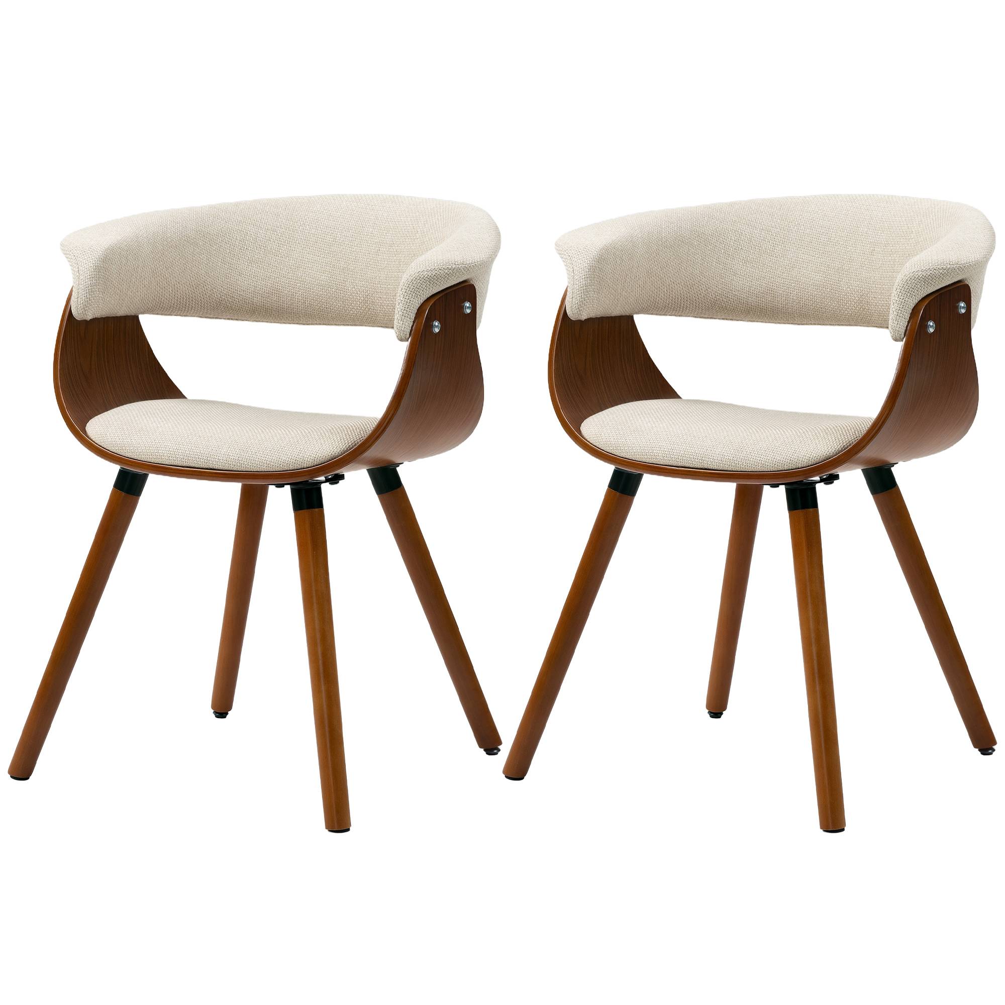 Lot de 2 chaises de salle à manger, chaises de cuisine rembourrées avec dossier incurvé et pieds en bois massif, beige - Image 2