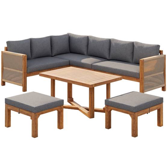 Salon de jardin modulable bois acacia extérieur canapé d'angle 6 places gris - ComfortXL Outdoor Living - Image 2