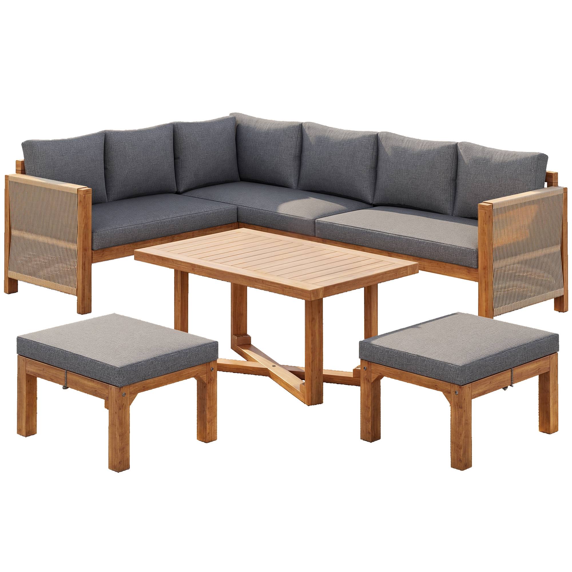 Salon de jardin modulable bois acacia extérieur canapé d'angle 6 places gris - ComfortXL Outdoor Living - Image 2