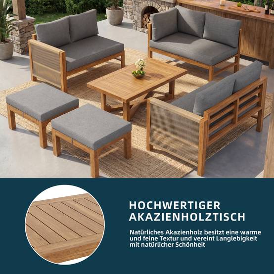 Salon de jardin modulable bois acacia extérieur canapé d'angle 6 places gris - ComfortXL Outdoor Living - Image 6