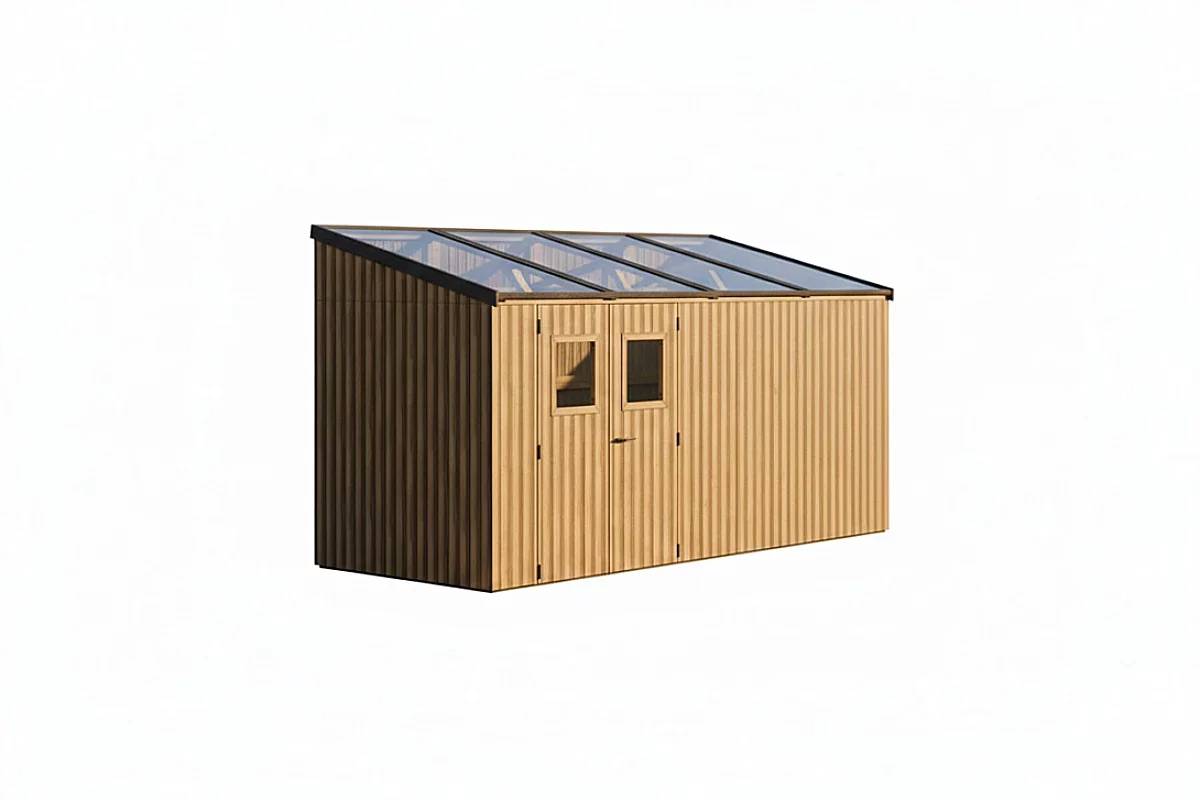 Habrita - Abri de jardin bois thermochauffé monopente 8,87 m² - bardage 19 mm - kit photovoltaïque 2 kWc - Image 1