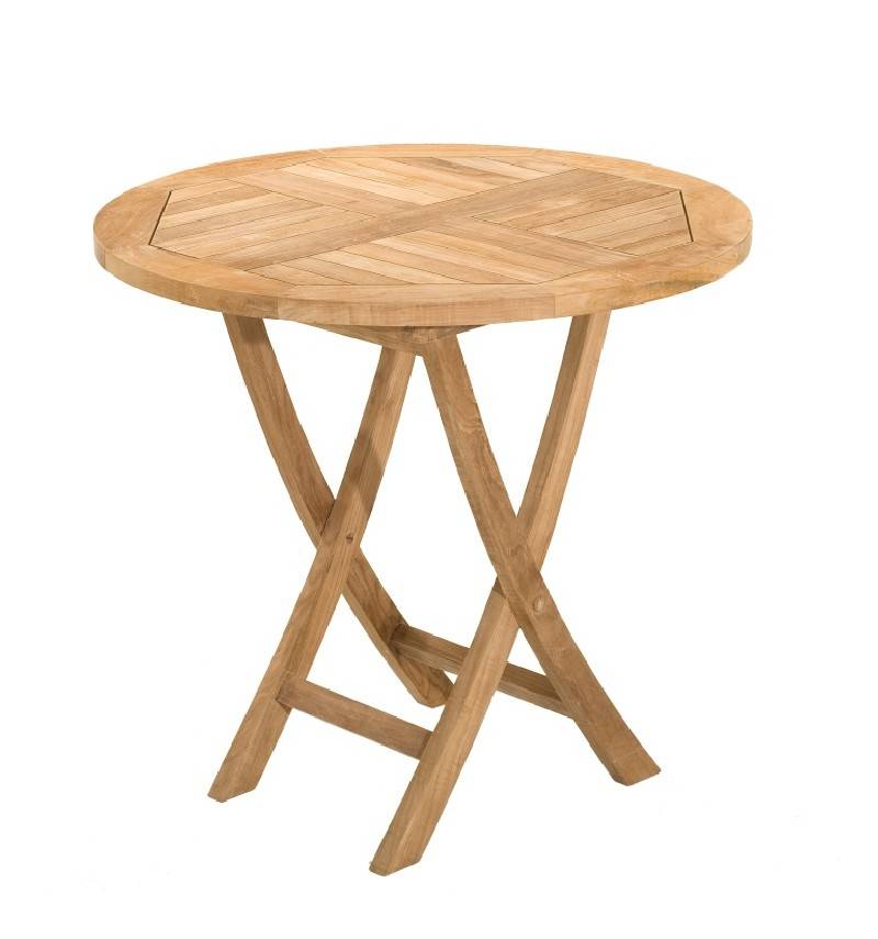 FUN - Table de jardin 2 personnes, ronde pliante 80 cm en bois teck - Image 1
