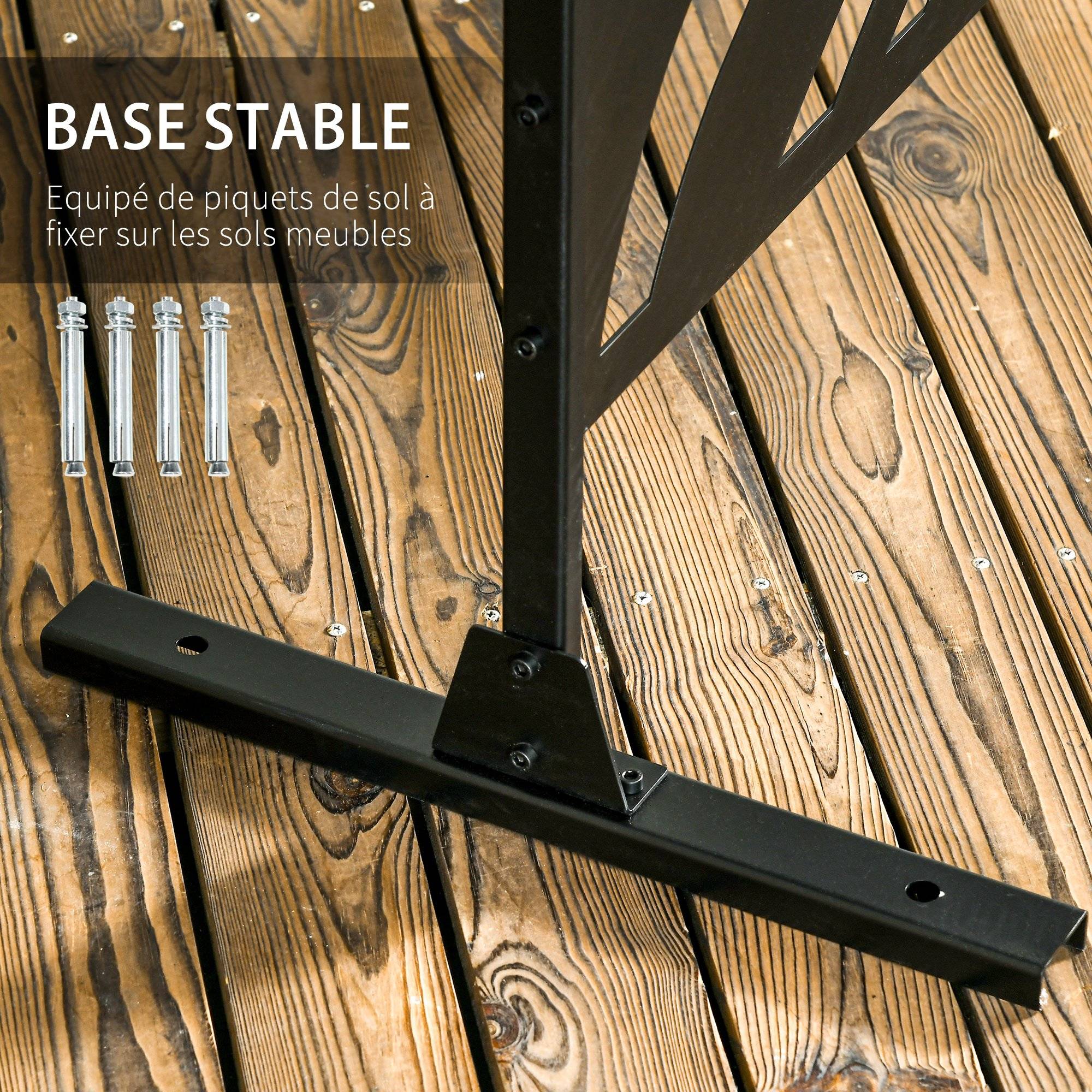 Panneau brise vue décoratif extérieur noir à motif végétal en métal - 122 x 45 x 198 cm - Image 7