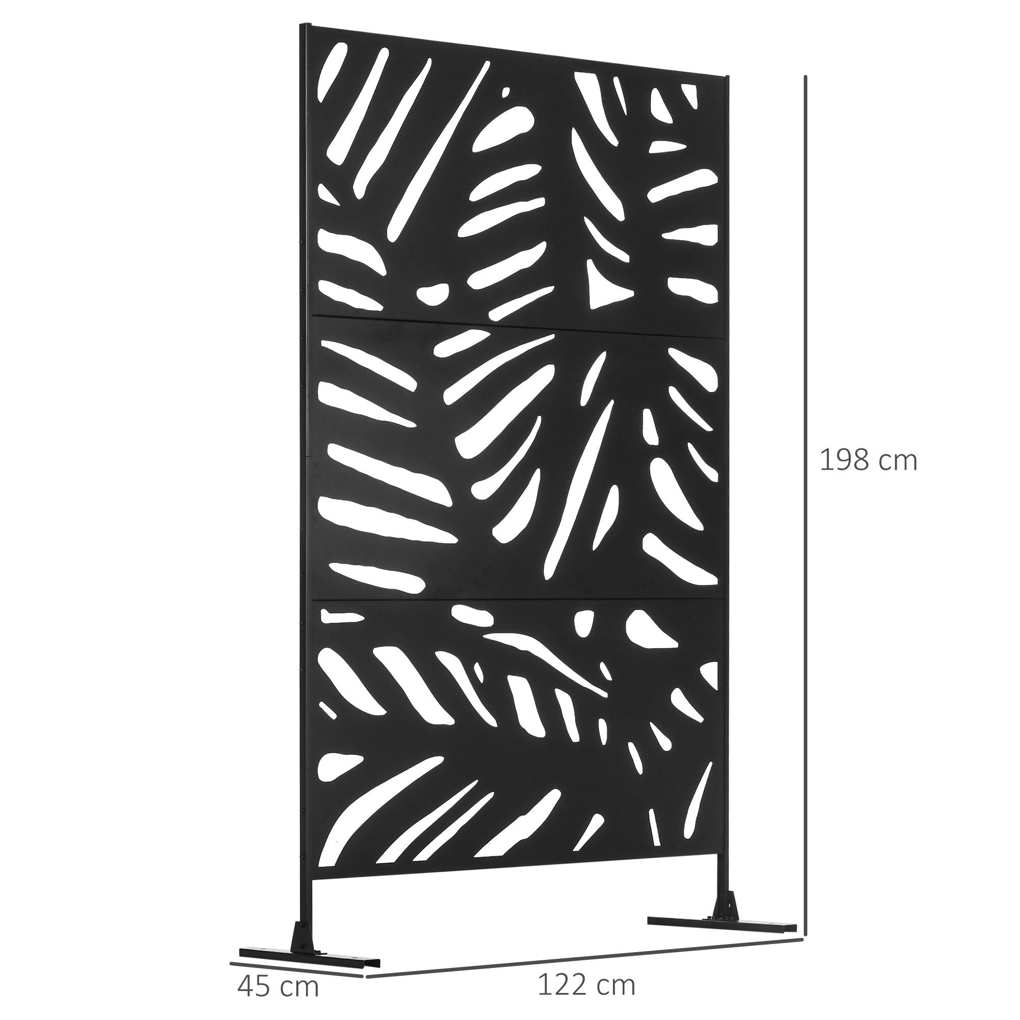 Panneau brise vue décoratif extérieur noir à motif végétal en métal - 122 x 45 x 198 cm - Image 5