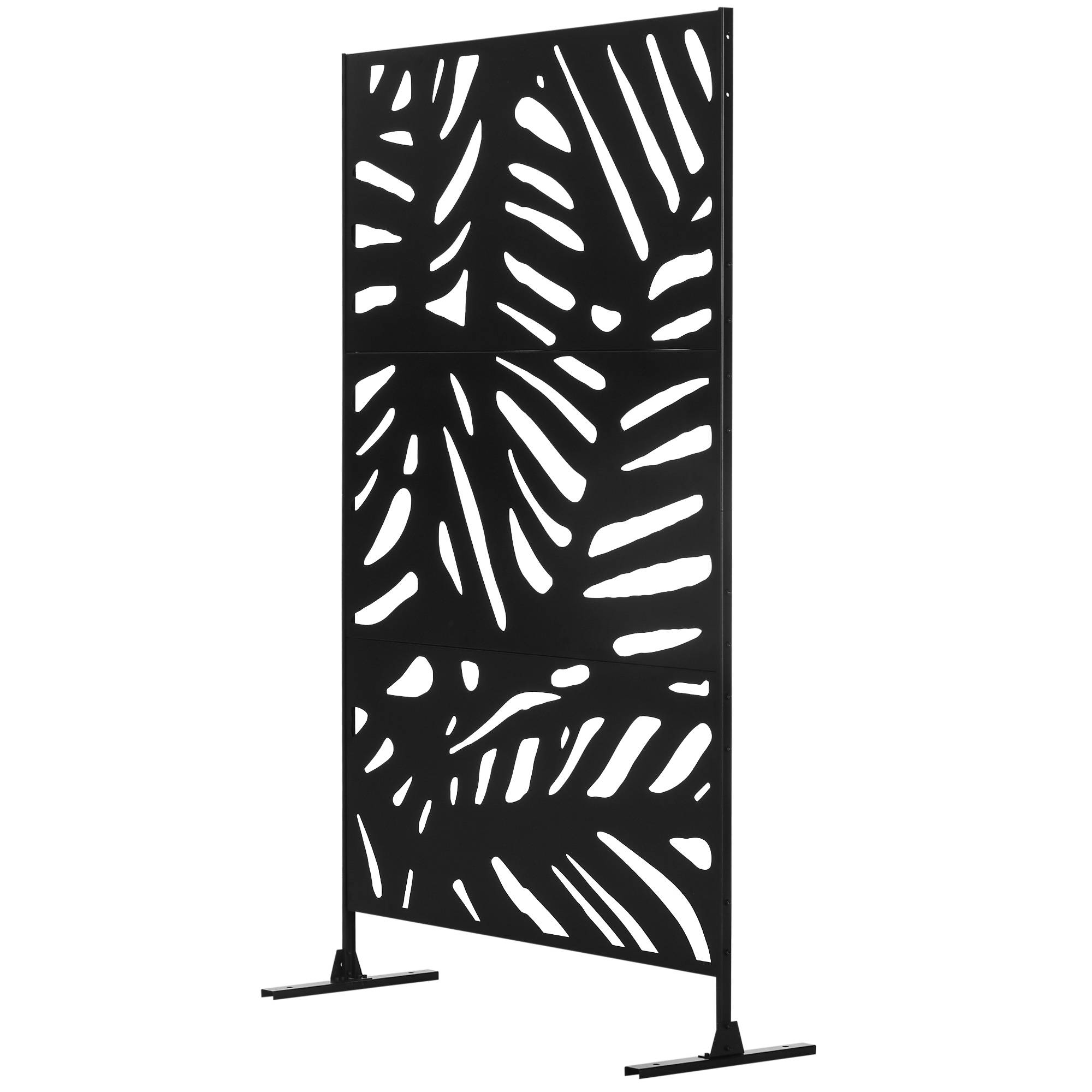 Panneau brise vue décoratif extérieur noir à motif végétal en métal - 122 x 45 x 198 cm - Image 2