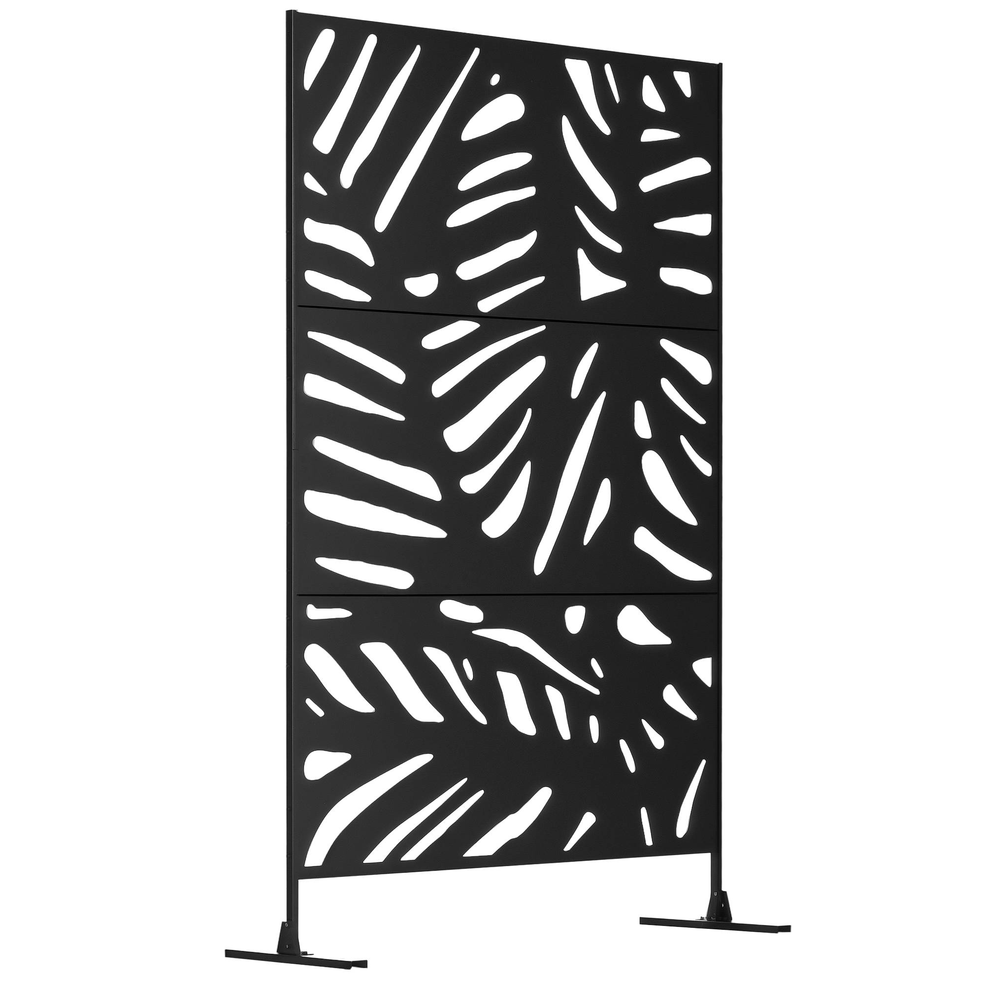 Panneau brise vue décoratif extérieur noir à motif végétal en métal - 122 x 45 x 198 cm - Image 1