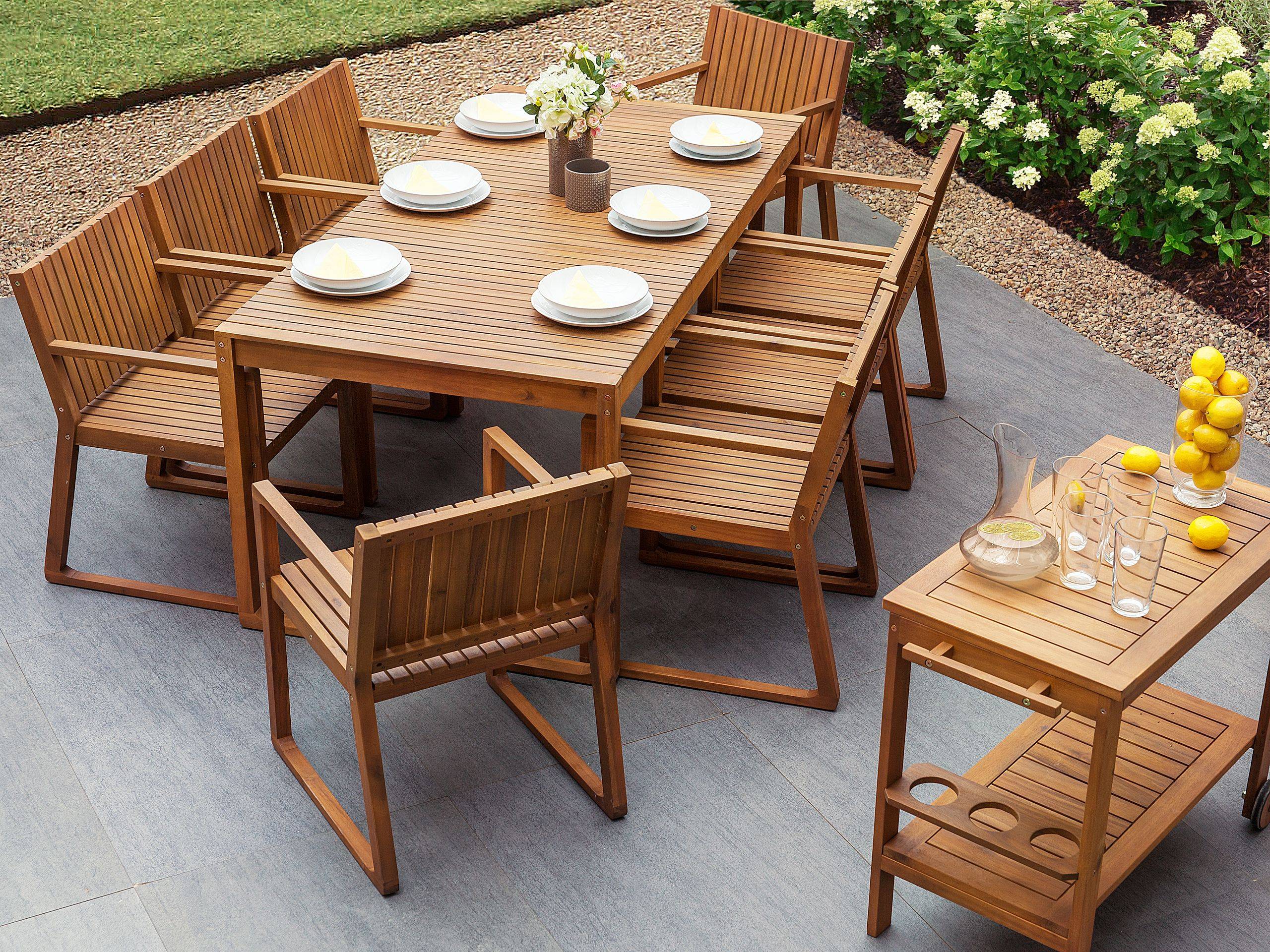 Beliani - Ensemble de Jardin composé d'une Table 180 x 90 cm et de 8 Chaises en Bois d'Accacia avec Table à Roulette Beliani - Image 2