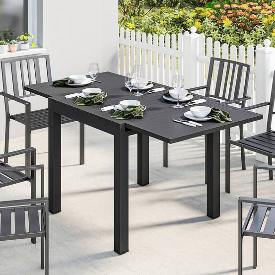 ComfortXL - Table Extensible Aluminium Jardin Terrasse Plateau Lattes Rallonge Intégrée 160x80cm Noir - ComfortXL Outdoor Living - Image 3
