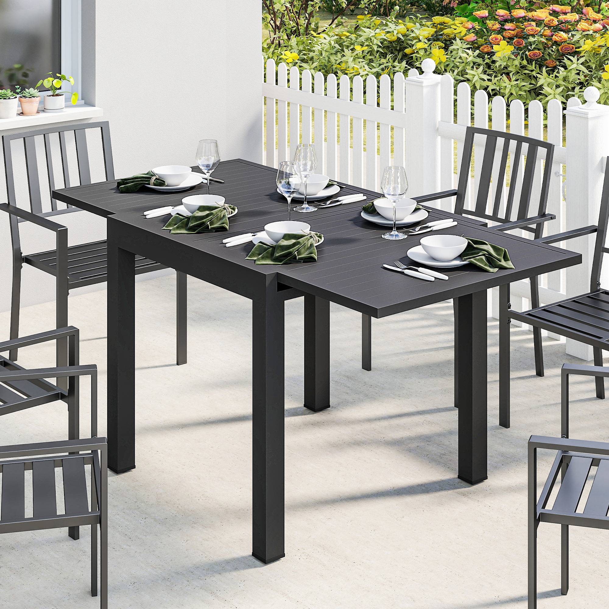 ComfortXL - Table Extensible Aluminium Jardin Terrasse Plateau Lattes Rallonge Intégrée 160x80cm Noir - ComfortXL Outdoor Living - Image 3