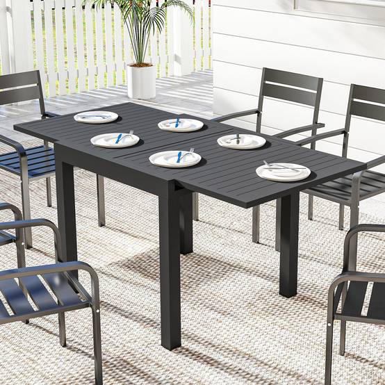 ComfortXL - Table Extensible Aluminium Jardin Terrasse Plateau Lattes Rallonge Intégrée 160x80cm Noir - ComfortXL Outdoor Living - Image 4