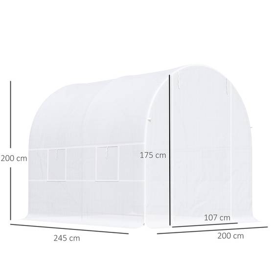 Sans Marque - Serre tunnel de jardin 5m², serre de jardin tunnel avec porte et 4 fenêtres, bâche PE 140 g/m² 245 x 200 x 200 cm blanc - Image 5