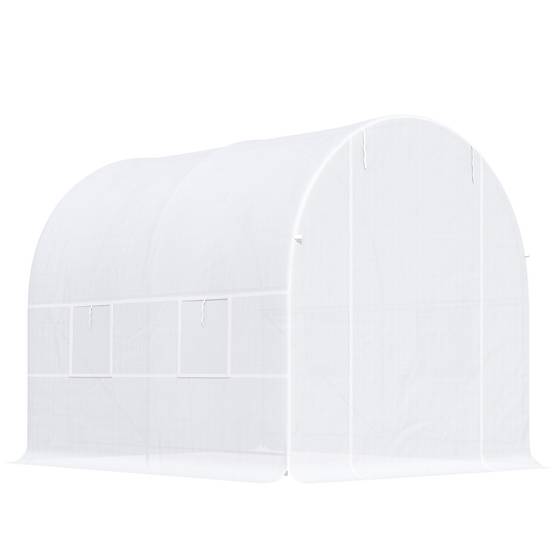 Sans Marque - Serre tunnel de jardin 5m², serre de jardin tunnel avec porte et 4 fenêtres, bâche PE 140 g/m² 245 x 200 x 200 cm blanc - Image 2