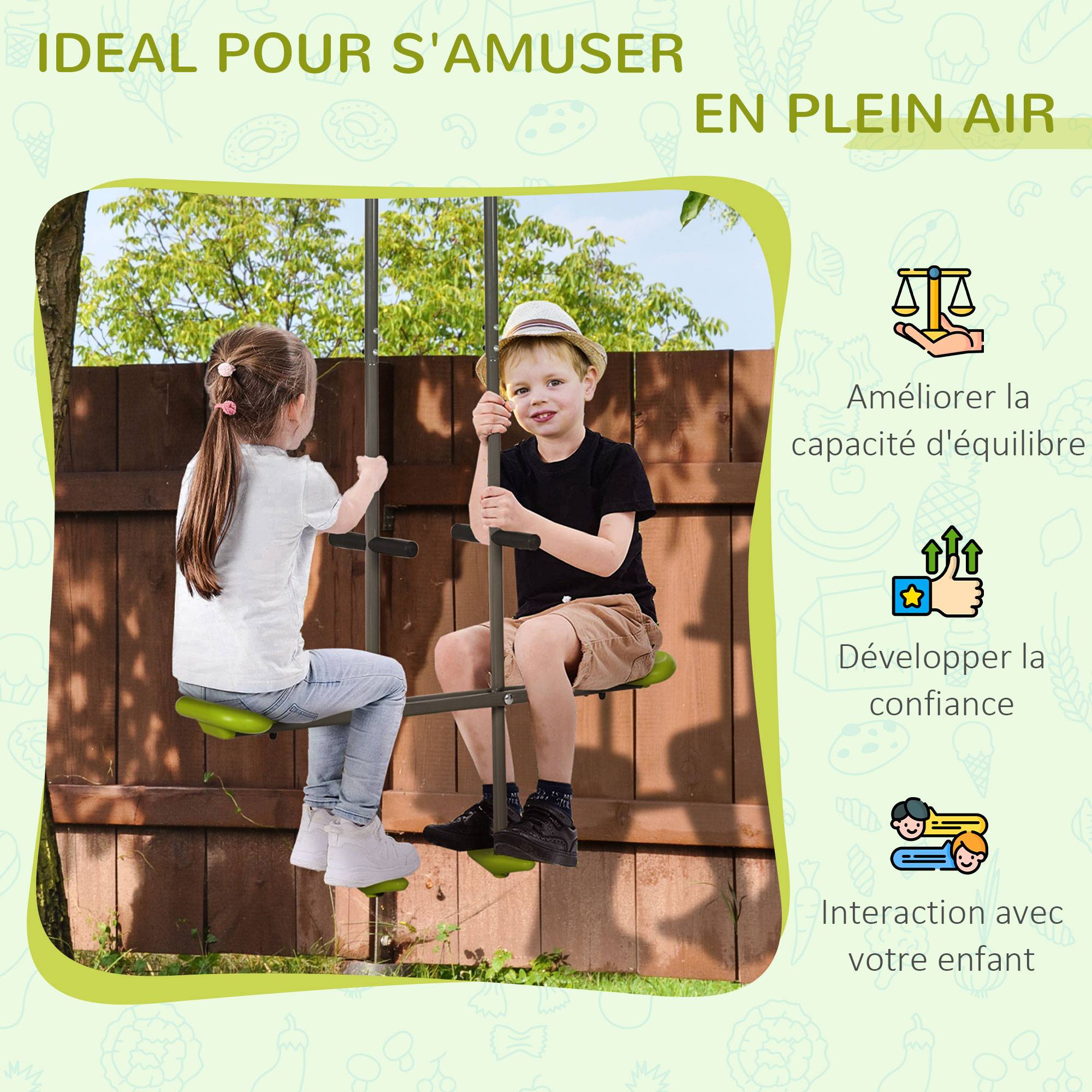 Balançoire agrès vis-à-vis pour les enfants en acier et plastique pour portique - 3 à 6 ans 97,5 x 23 x 170 cm - Image 6