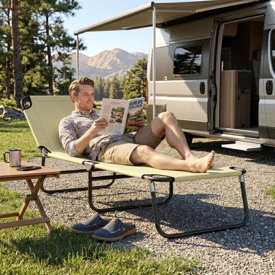 Chaise longue de jardin avec dossier réglable 5 positions, structure en acier et tissu Oxford, 188 x 56 x 28 cm, beige - Image 10