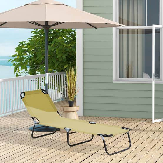 Chaise longue de jardin avec dossier réglable 5 positions, structure en acier et tissu Oxford, 188 x 56 x 28 cm, beige - Image 4