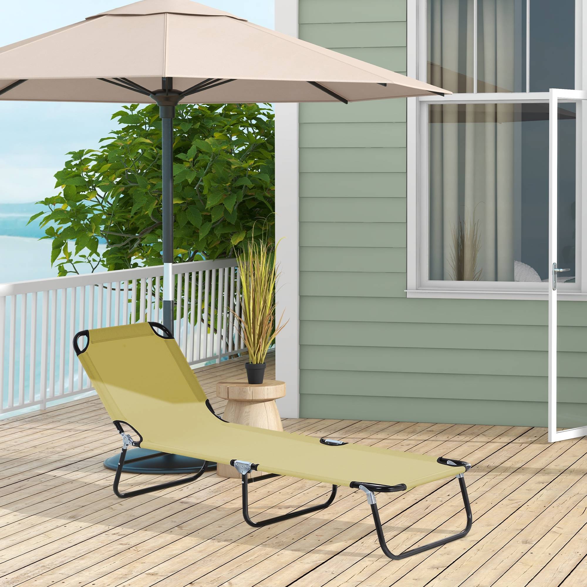 Chaise longue de jardin avec dossier réglable 5 positions, structure en acier et tissu Oxford, 188 x 56 x 28 cm, beige - Image 4