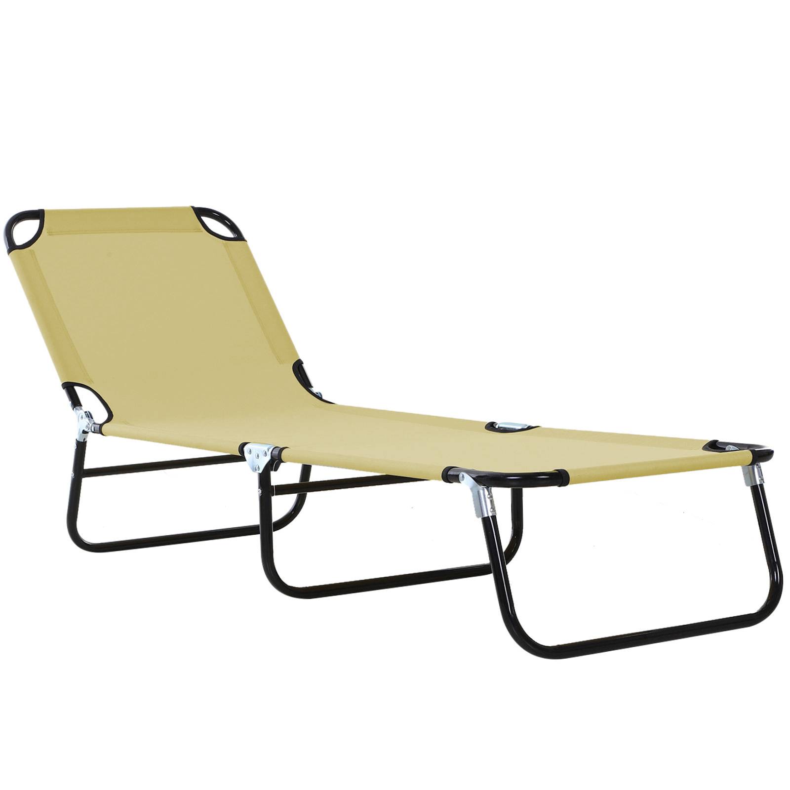 Chaise longue de jardin avec dossier réglable 5 positions, structure en acier et tissu Oxford, 188 x 56 x 28 cm, beige - Image 2
