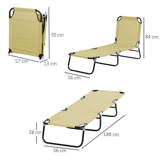 Chaise longue de jardin avec dossier réglable 5 positions, structure en acier et tissu Oxford, 188 x 56 x 28 cm, beige - Image 5