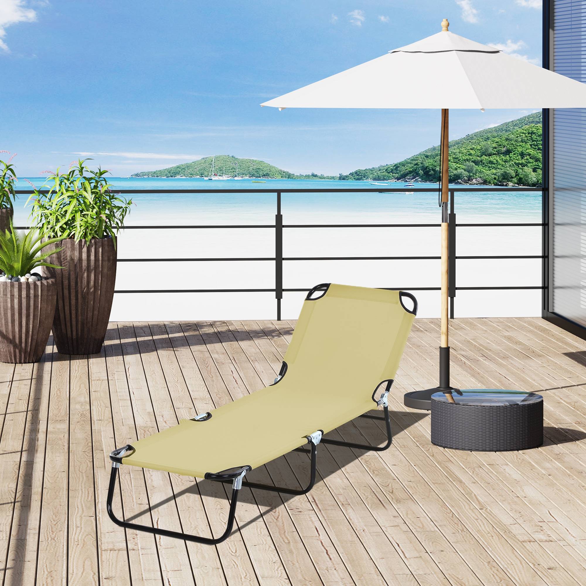 Chaise longue de jardin avec dossier réglable 5 positions, structure en acier et tissu Oxford, 188 x 56 x 28 cm, beige - Image 3