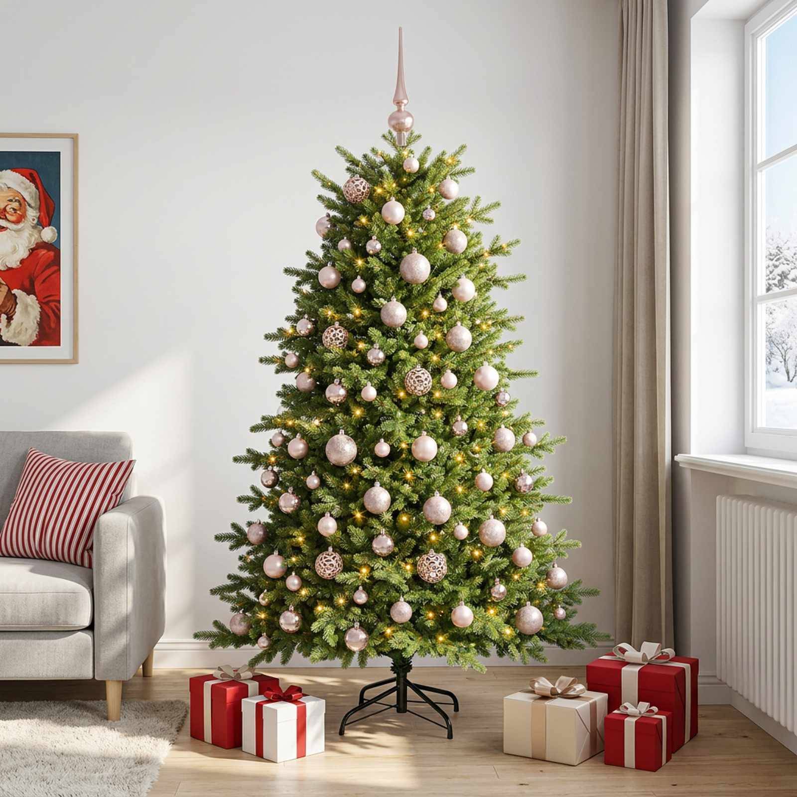 Vidaxl - Sapin de Noël artificiel avec boules 180 cm 300 LED Blanc chaud vidaXL 3466699 - Image 1