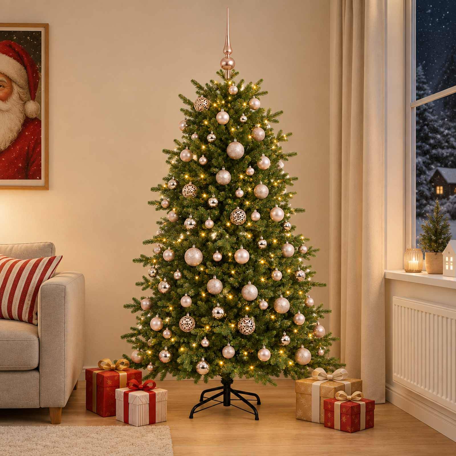 Vidaxl - Sapin de Noël artificiel avec boules 180 cm 300 LED Blanc chaud vidaXL 3466699 - Image 4