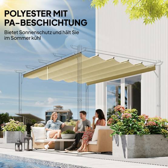 Toit rechange pergola 3x3 m rétractable trous pluie résistant polyester beige 250x255 cm - Image 7