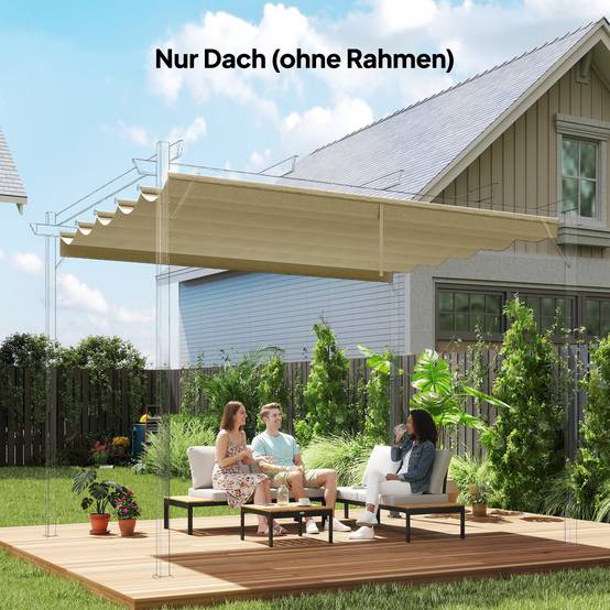 Toit rechange pergola 3x3 m rétractable trous pluie résistant polyester beige 250x255 cm - Image 3