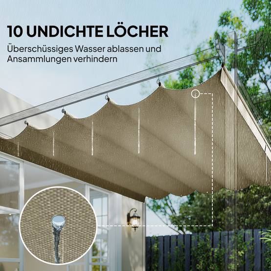 Toit rechange pergola 3x3 m rétractable trous pluie résistant polyester beige 250x255 cm - Image 8