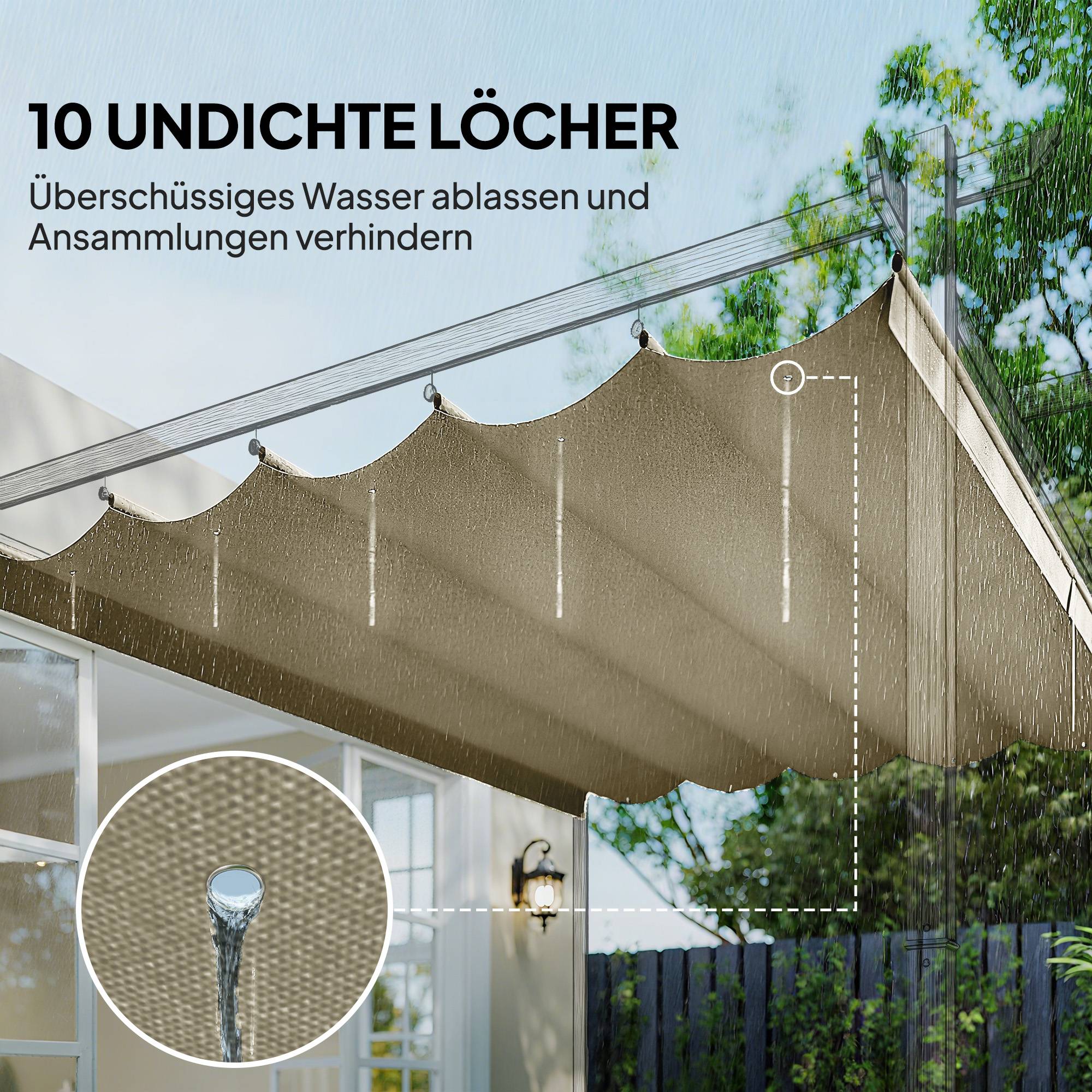 Toit rechange pergola 3x3 m rétractable trous pluie résistant polyester beige 250x255 cm - Image 8