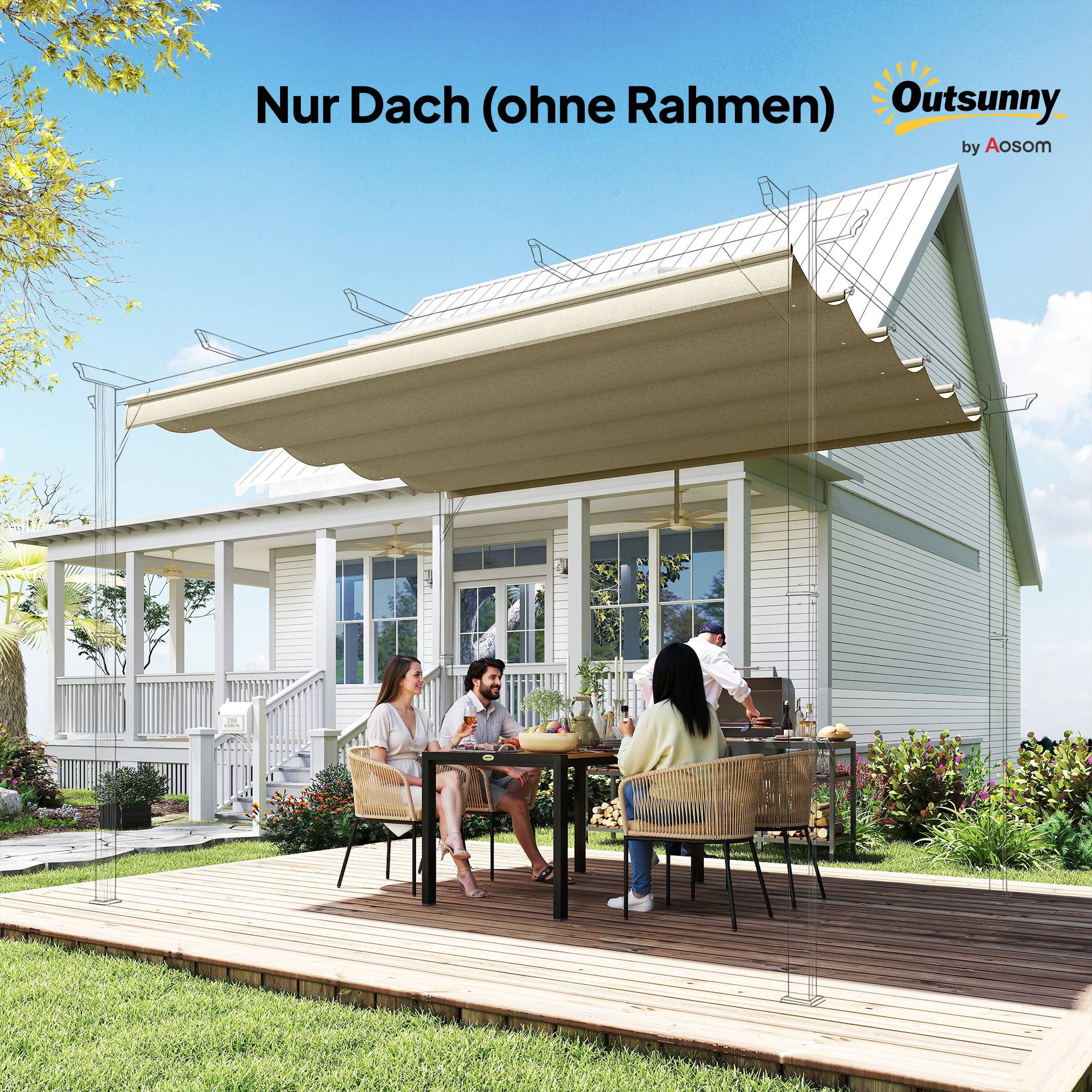 Toit rechange pergola 3x3 m rétractable trous pluie résistant polyester beige 250x255 cm - Image 10