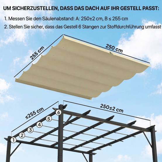 Toit rechange pergola 3x3 m rétractable trous pluie résistant polyester beige 250x255 cm - Image 6