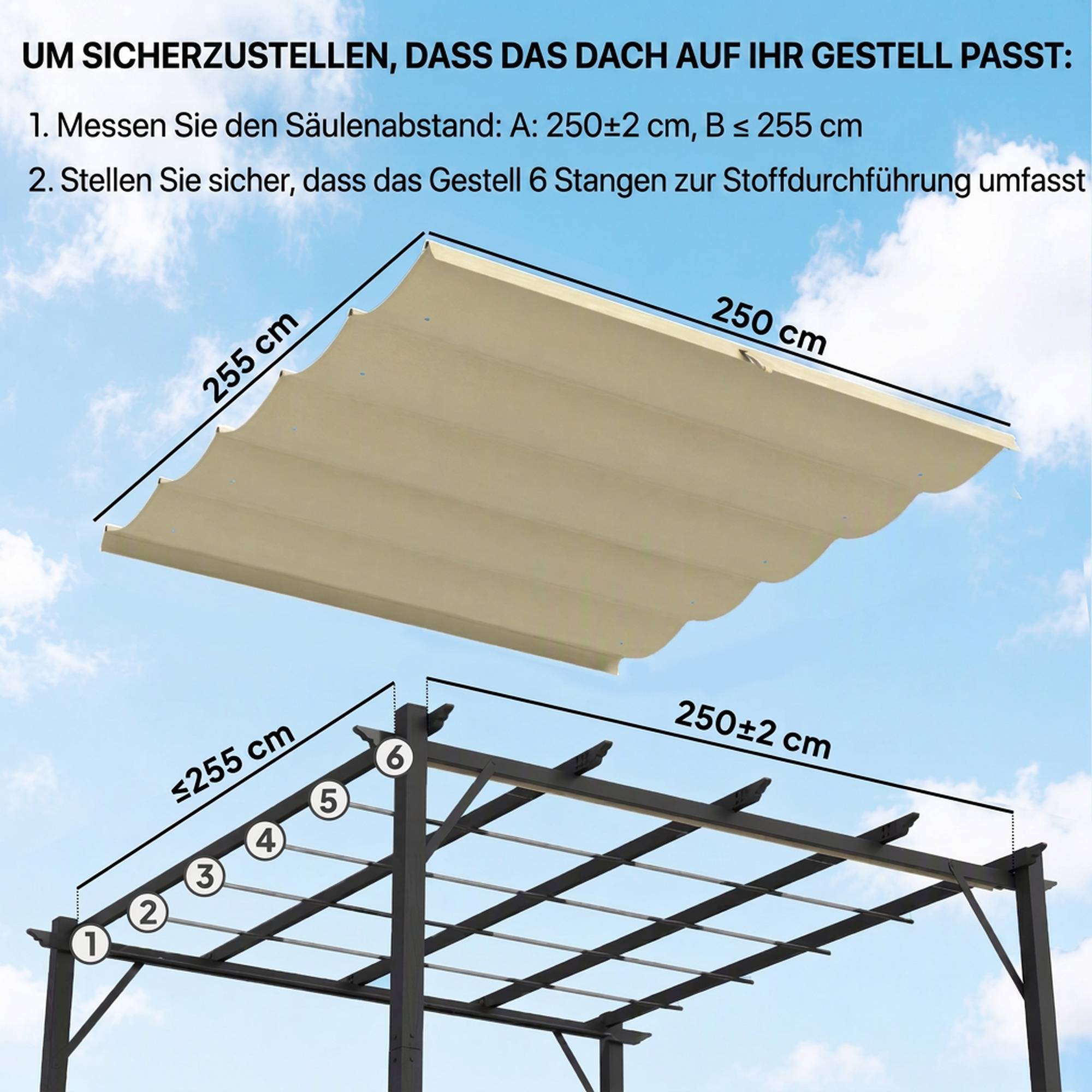 Toit rechange pergola 3x3 m rétractable trous pluie résistant polyester beige 250x255 cm - Image 6