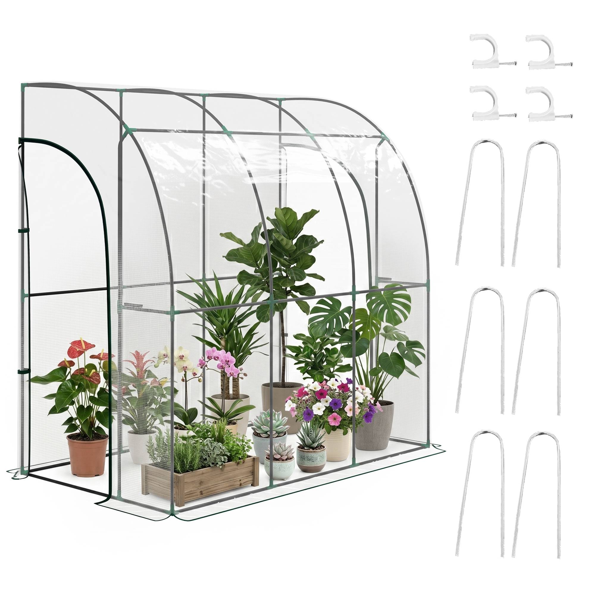 Sans Marque - Serre adossée PVC renforcé 214x118x212 cm 2 portes serre balcon murale transparente - Image 1
