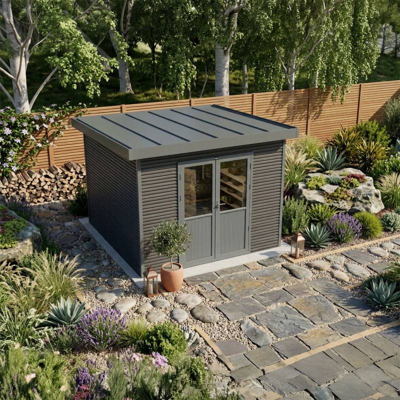 Barac - Abri de jardin en bois composite 28mm - Onyx 33 - 9m² - Gris - Image 3
