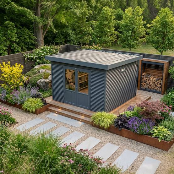 Barac - Abri de jardin en bois composite 28mm - Onyx 33 - 9m² - Gris - Image 7